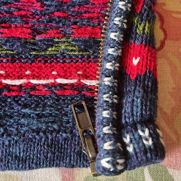 Vtg TIARA Size Small Graphic Knit Ski Winter Zip-Front Cardigan Ramie Cotton - Picture 10 of 12